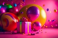 Birthday banner. Viva Magenta space with gifts and balloon decoration element for greeting design Generative AI