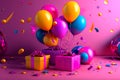 Birthday banner. Viva Magenta space with gifts and balloon decoration element for greeting design Generative AI