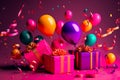 Birthday banner. Viva Magenta space with gifts and balloon decoration element for greeting design Generative AI