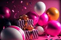 Birthday banner. Viva Magenta space with gifts and balloon decoration element for greeting design Generative AI