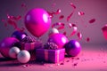 Birthday banner. Viva Magenta space with gifts and balloon decoration element for greeting design Generative AI