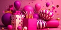 Birthday banner. Viva Magenta space with gifts and balloon decoration element for greeting design Generative AI