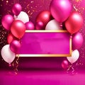 Birthday banner. Viva Magenta space with gifts, generative AI