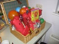 A birthday basket filled with presents Royalty Free Stock Photo