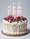 Birthday berry cake with candles.