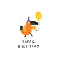 Birthday bird flat vector greeting card template