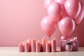 Birthday bliss, pink backdrop adorned with 3D pastel balloons, offering copy space