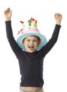 Birthday boy smiling happy in funny hat Royalty Free Stock Photo