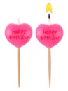 Birthday burning candle heart set isolated