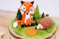 Birthday cake with animals from almond paste in detail