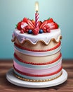 birthday cake with berries and candle on the table Royalty Free Stock Photo