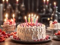 Birthday Cake With Birthday Candles Spelling Happy Birthday. Generative AI Royalty Free Stock Photo