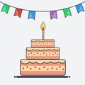 Birthday cake and bunting flags flat design