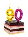 Birthday cake with burning candles for 90th anniversary Royalty Free Stock Photo