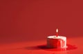a birthday cake and candle, with a birthday message on a red background, light red and crimson