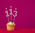 Candle number 113 - Cake birthday in rhodamine red background Royalty Free Stock Photo