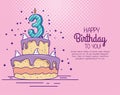 Birthday cake with candle number three decoration Royalty Free Stock Photo