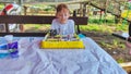 birthday. cake with candles 10 years Royalty Free Stock Photo