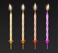 Birthday cake candles with burning flames. Holiday decorative lights for surprise party Royalty Free Stock Photo