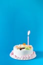 Birthday cake with candles on color background Royalty Free Stock Photo