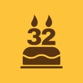 The birthday cake with candles in the form of number 32 icon. Birthday symbol. Flat