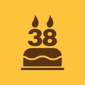 The birthday cake with candles in the form of number 38 icon. Birthday symbol. Flat