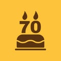 The birthday cake with candles in the form of number 70 icon. Birthday symbol. Flat Royalty Free Stock Photo