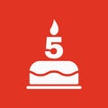 The birthday cake with candles in the form of number 5 icon. Birthday symbol. Flat Royalty Free Stock Photo