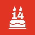The birthday cake with candles in the form of number 14 icon. Birthday symbol. Flat Royalty Free Stock Photo