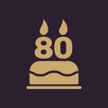 The birthday cake with candles in the form of number 80 icon. Birthday symbol. Flat Royalty Free Stock Photo