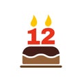 The birthday cake with candles in the form of number 12 icon. Birthday symbol. Flat Royalty Free Stock Photo