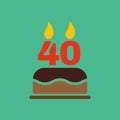 The birthday cake with candles in the form of number 40 icon. Birthday symbol. Flat Royalty Free Stock Photo