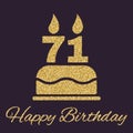 The birthday cake with candles in the form of number 71 icon. Birthday symbol. Gold sparkles and glitter