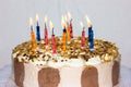 Birthday cake. candles happy birthday bakery product Royalty Free Stock Photo