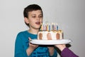 Birthday cake. candles happy birthday boy congratulation Royalty Free Stock Photo