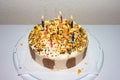 Birthday cake. candles hppy birthday bakery product Royalty Free Stock Photo