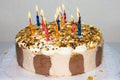 Birthday cake. candles hppy birthday bakery product Royalty Free Stock Photo