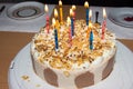 Birthday cake. candles pie fire Royalty Free Stock Photo