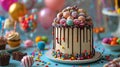 Birthday Cake With Chocolate Frosting and Sprinkles Royalty Free Stock Photo