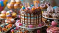 Birthday Cake With Chocolate Frosting and Sprinkles Royalty Free Stock Photo