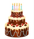 birthday cake with chocolate, strawberries and cherries Royalty Free Stock Photo