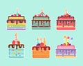 Birthday Cake collection, Delicious Cakes set, vector icon