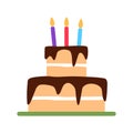 Birthday cake with color candles Festive flat icon