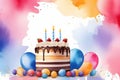 Birthday Cake with Colorful Balloons