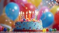 birthday cake with colorful candles on blur festive background Royalty Free Stock Photo