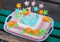 Birthday cake with colorful flowers Royalty Free Stock Photo