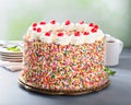 Birthday cake covered in sprinkles