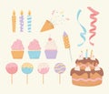 Birthday cake cupcake ice cream candles confetti ribbon party decoration set