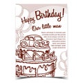 Birthday Cake Decorated With Car Banner Vector