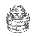 Birthday Cake Decorated With Car Retro Vector Royalty Free Stock Photo